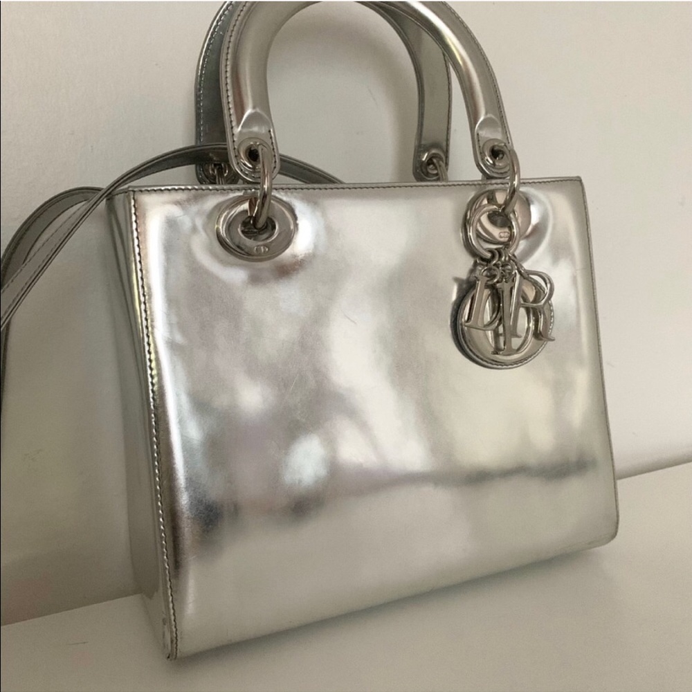 AUTHENTIC RARE Metallic Silver Medium LADY DIOR